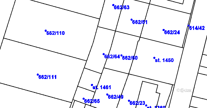 Parcela st. 662/64 v KÚ Libochovice, Katastrální mapa