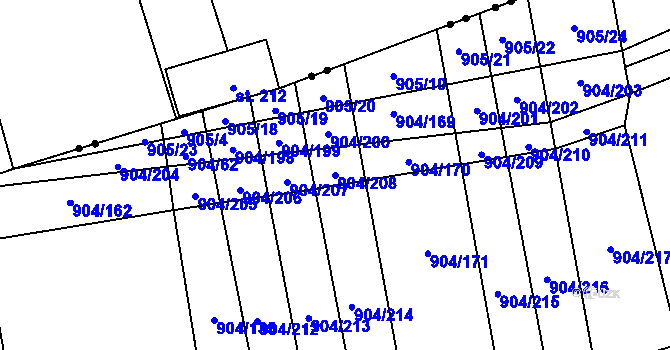 Parcela st. 904/208 v KÚ Libochovice, Katastrální mapa