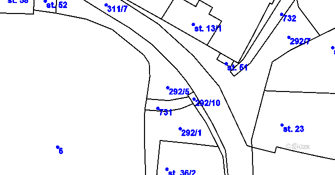 Parcela st. 292/5 v KÚ Libochovičky, Katastrální mapa