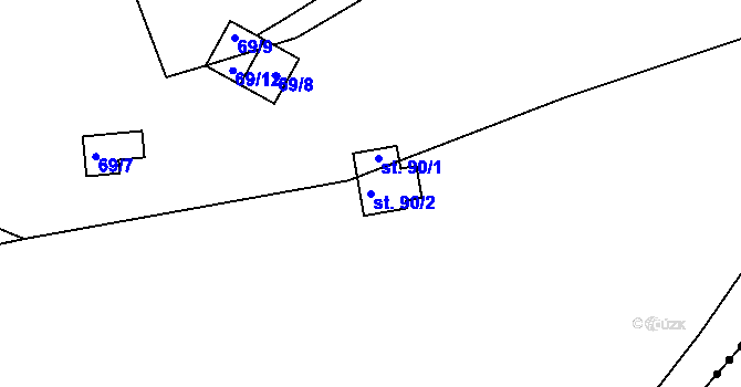 Parcela st. 90/2 v KÚ Křižanovice, Katastrální mapa