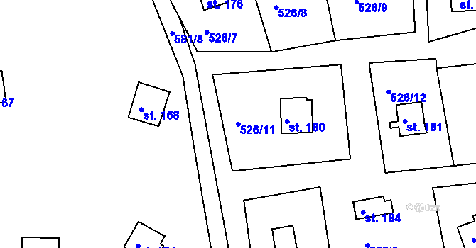 Parcela st. 526/11 v KÚ Křižanovice, Katastrální mapa