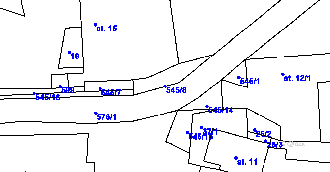 Parcela st. 545/8 v KÚ Křižanovice, Katastrální mapa