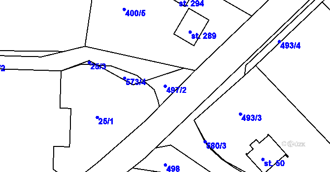 Parcela st. 497/2 v KÚ Křižanovice, Katastrální mapa