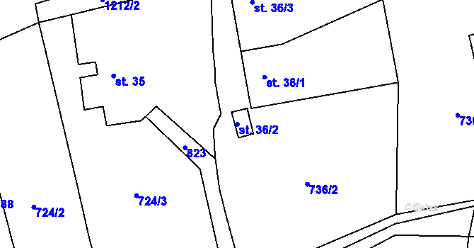 Parcela st. 36/2 v KÚ Liboměřice, Katastrální mapa