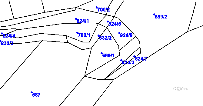 Parcela st. 699/1 v KÚ Liboměřice, Katastrální mapa