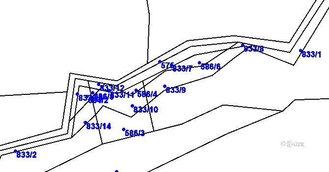 Parcela st. 833/9 v KÚ Liboměřice, Katastrální mapa