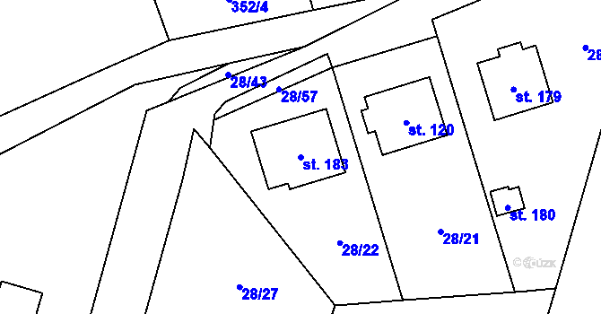Parcela st. 183 v KÚ Licibořice, Katastrální mapa