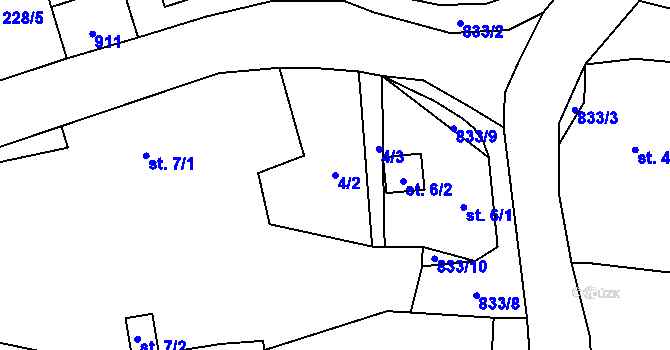 Parcela st. 4/2 v KÚ Licibořice, Katastrální mapa