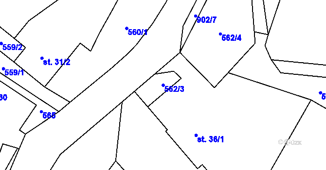 Parcela st. 562/3 v KÚ Licibořice, Katastrální mapa