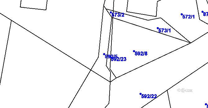 Parcela st. 592/5 v KÚ Licibořice, Katastrální mapa