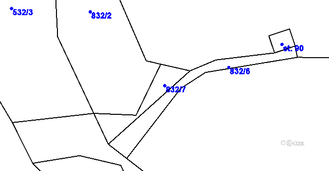 Parcela st. 832/7 v KÚ Licibořice, Katastrální mapa