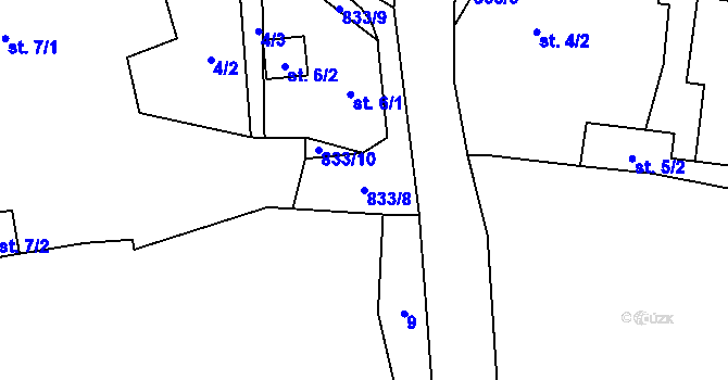 Parcela st. 833/8 v KÚ Licibořice, Katastrální mapa