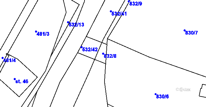 Parcela st. 832/8 v KÚ Licibořice, Katastrální mapa