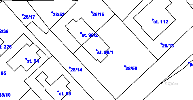 Parcela st. 98/1 v KÚ Licibořice, Katastrální mapa