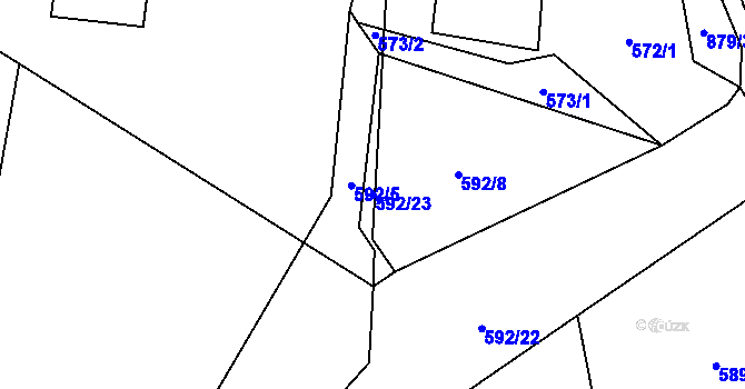 Parcela st. 592/23 v KÚ Licibořice, Katastrální mapa