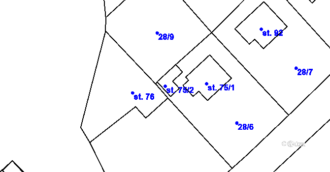 Parcela st. 75/2 v KÚ Licibořice, Katastrální mapa