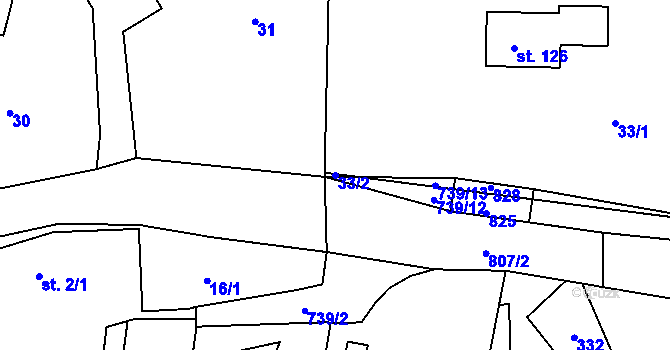 Parcela st. 33/2 v KÚ Nové Lhotice, Katastrální mapa