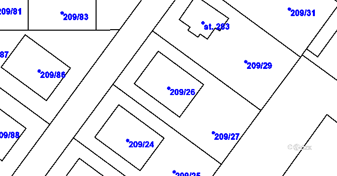 Parcela st. 209/26 v KÚ Libomyšl, Katastrální mapa