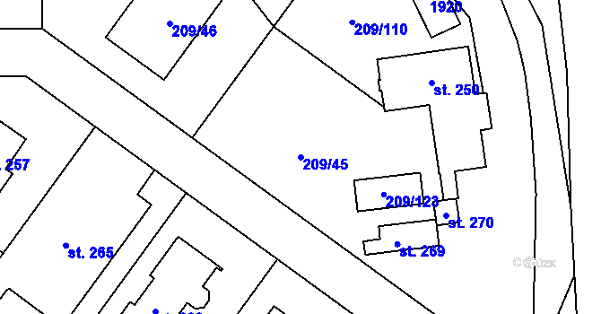 Parcela st. 209/45 v KÚ Libomyšl, Katastrální mapa