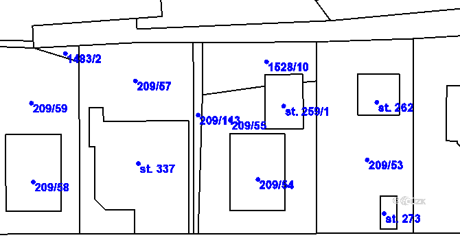 Parcela st. 209/55 v KÚ Libomyšl, Katastrální mapa