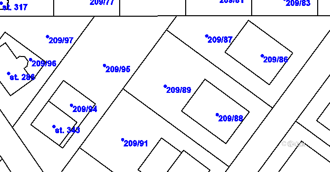 Parcela st. 209/89 v KÚ Libomyšl, Katastrální mapa