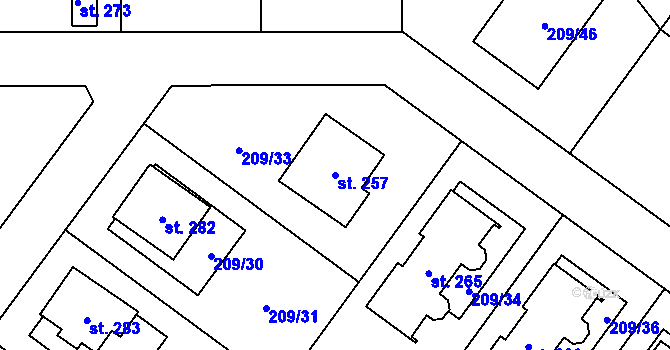 Parcela st. 257 v KÚ Libomyšl, Katastrální mapa