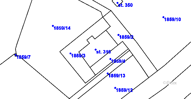 Parcela st. 316 v KÚ Libomyšl, Katastrální mapa