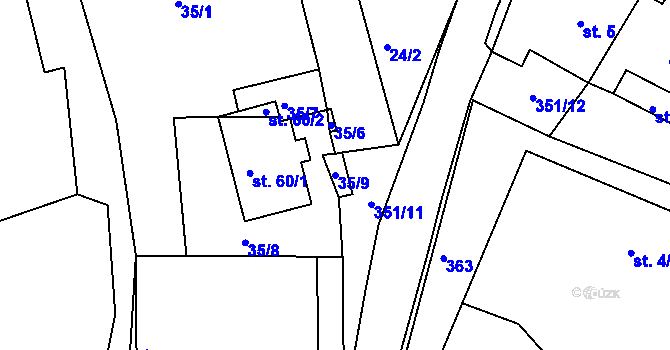 Parcela st. 35/9 v KÚ Libořezy, Katastrální mapa