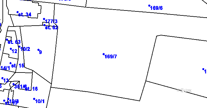 Parcela st. 169/7 v KÚ Libořezy, Katastrální mapa