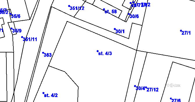Parcela st. 4/3 v KÚ Libořezy, Katastrální mapa