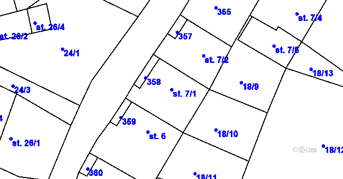 Parcela st. 7/1 v KÚ Libořezy, Katastrální mapa