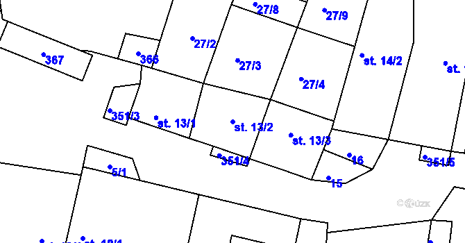 Parcela st. 13/2 v KÚ Libořezy, Katastrální mapa