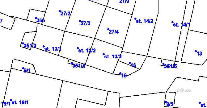 Parcela st. 13/3 v KÚ Libořezy, Katastrální mapa