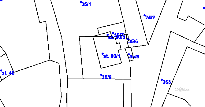 Parcela st. 60/1 v KÚ Libořezy, Katastrální mapa