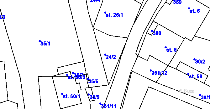 Parcela st. 24/2 v KÚ Libořezy, Katastrální mapa