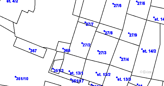Parcela st. 27/2 v KÚ Libořezy, Katastrální mapa