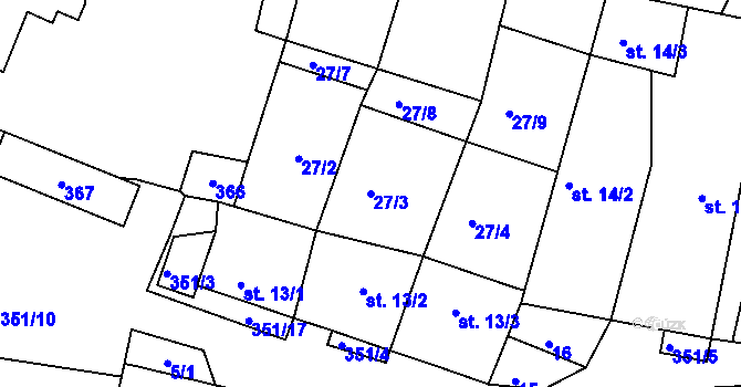 Parcela st. 27/3 v KÚ Libořezy, Katastrální mapa