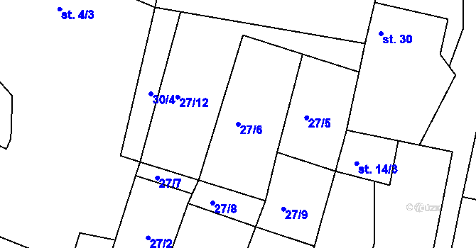 Parcela st. 27/6 v KÚ Libořezy, Katastrální mapa