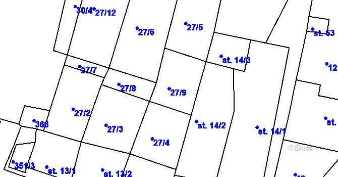 Parcela st. 27/9 v KÚ Libořezy, Katastrální mapa