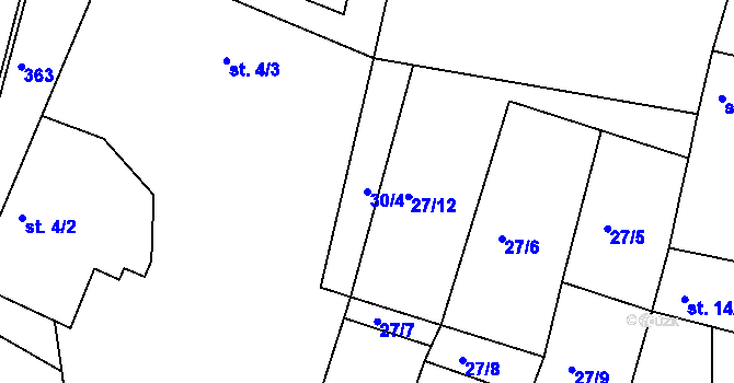 Parcela st. 30/4 v KÚ Libořezy, Katastrální mapa