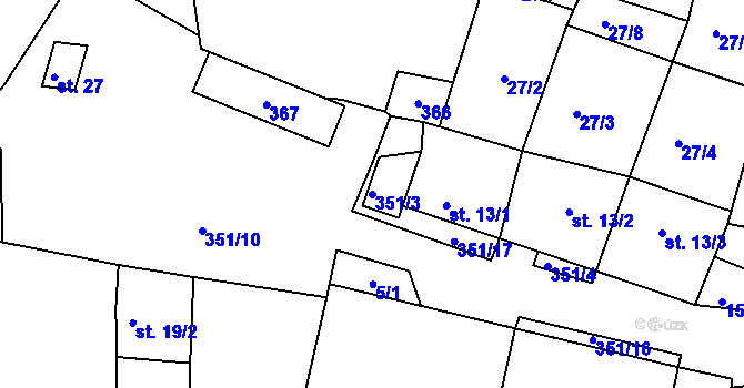 Parcela st. 351/3 v KÚ Libořezy, Katastrální mapa