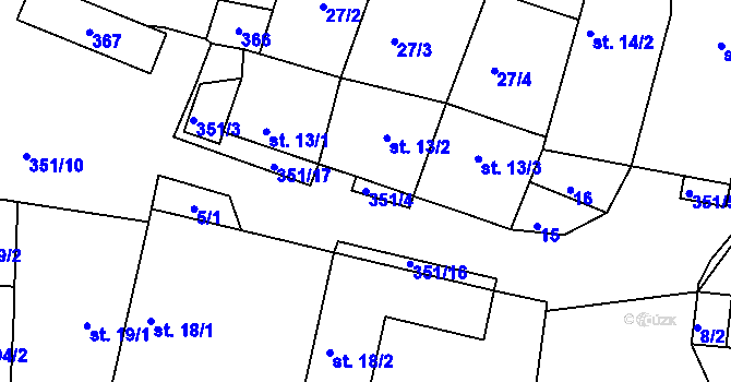 Parcela st. 351/4 v KÚ Libořezy, Katastrální mapa