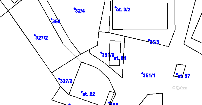Parcela st. 351/7 v KÚ Libořezy, Katastrální mapa