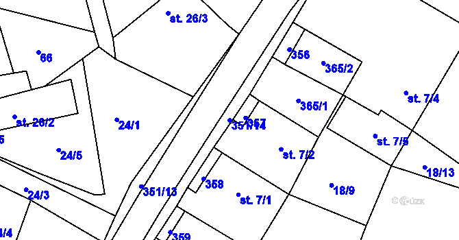 Parcela st. 351/14 v KÚ Libořezy, Katastrální mapa