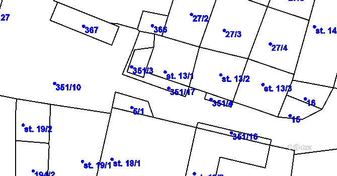 Parcela st. 351/17 v KÚ Libořezy, Katastrální mapa