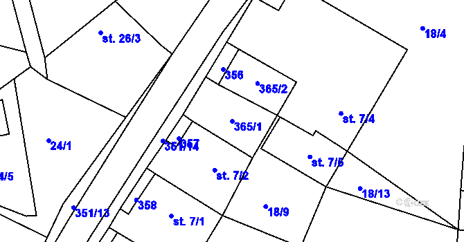 Parcela st. 365/1 v KÚ Libořezy, Katastrální mapa