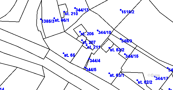 Parcela st. 211 v KÚ Libořice, Katastrální mapa