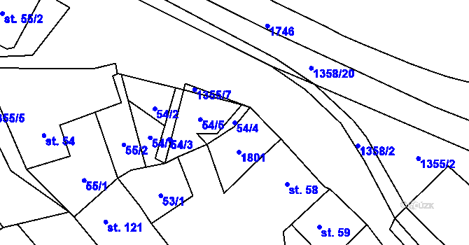 Parcela st. 54/4 v KÚ Libořice, Katastrální mapa