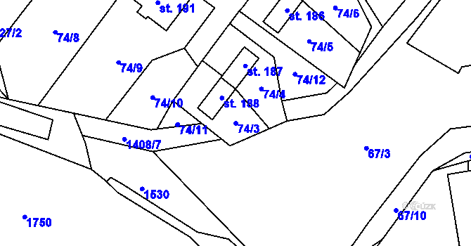 Parcela st. 74/3 v KÚ Libořice, Katastrální mapa