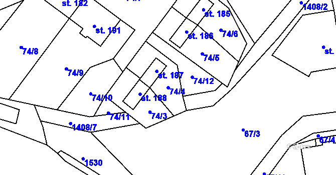 Parcela st. 74/4 v KÚ Libořice, Katastrální mapa